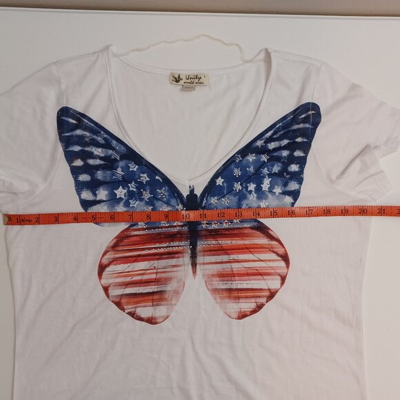 Women's Unity World Wear American Red White & Blue Butterfly 4th of July Size L - Picture 4 of 11